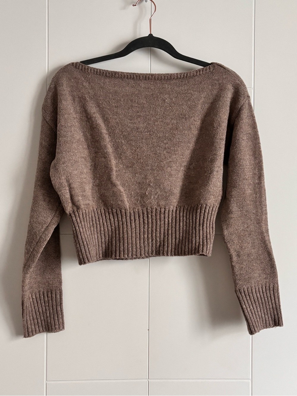 3/$45 Brown Slouchy Off the Shoulder Boatneck Sweater
